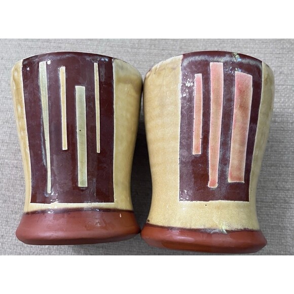 Vtg Earthenware Pottery Handleless Cups Set of 2 Signed Hand Painted Abstract - Picture 1 of 9